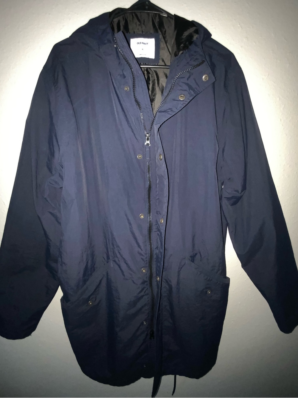 Old Navy Men's Dark Blue Hooded Raincoat